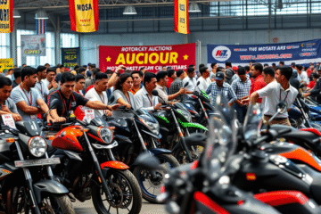 Latinos economizando em leilões de motos nos EUA.
