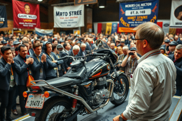 Imagem de um leilão de motos, simbolizando aprendizados e estratégias a partir de experiências passadas.