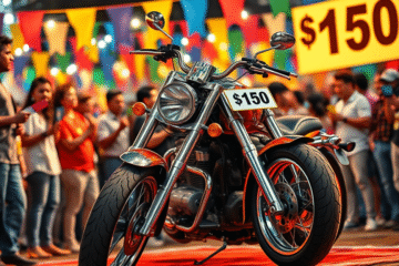 Imagem de uma moto nova disponível por US$150 em leilão.
