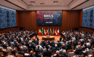 Cúpula do Brics reunindo líderes e empresários para discutir inteligência artificial.