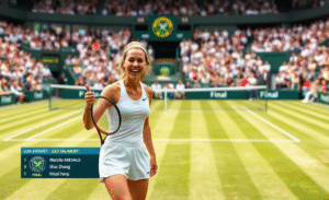 Luisa Stefani e Joe Salisbury celebram a vitória na semifinal de duplas mistas em Wimbledon.