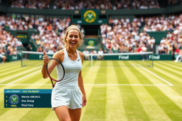 Luisa Stefani e Joe Salisbury celebram a vitória na semifinal de duplas mistas em Wimbledon.