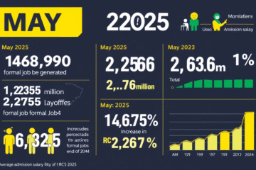 Gráfico mostrando a geração de empregos formais no Brasil em maio de 2025.