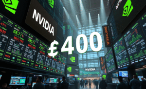Imagem representativa do crescimento da Nvidia, mostrando gráfico de valor de mercado de US$ 4 trilhões.