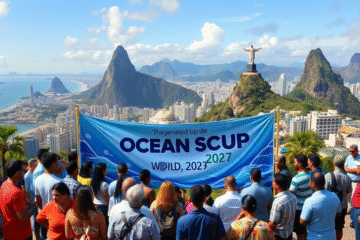 Copa do Mundo do Oceano destacando a importância da conservação oceânica e o evento de 2027 no Brasil.