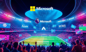 Imagem representativa da parceria entre Premier League e Microsoft, destacando a integração de inteligência artificial nas operações.
