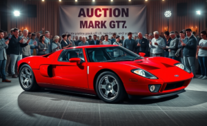 Ford GT 2005 em destaque, mostrando sua raridade e história de venda em leilão.