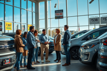 Imagem mostrando veículos novos em uma concessionária, refletindo as recentes mudanças nos preços e vendas.