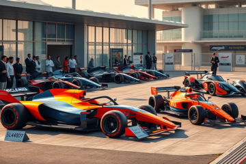 Imagem do leilão da McLaren com carros de corrida futuros, incluindo o MCL40A e um Hypercar.
