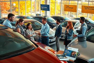 Crescimento do financiamento de automóveis novos e usados, com dados de aumento em valor e volume.