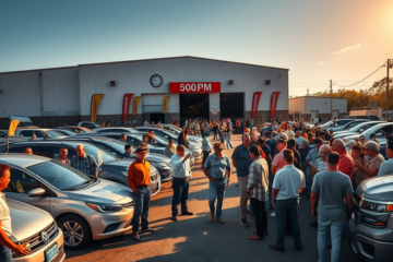 Imagem do leilão de veículos com diversos modelos disponíveis.