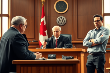 Imagem ilustrativa de um concessionário Volkswagen e um veículo em troca.