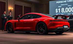 Porsche Taycan Turbo GT em leilão, destacando sua depreciação acentuada.