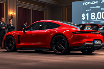 Porsche Taycan Turbo GT em leilão, destacando sua depreciação acentuada.