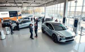 Imagem ilustrativa da Polestar destacando veículos elétricos e desafios financeiros.