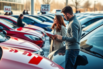 Imagem de um carro em uma concessionária, simbolizando a compra no final do ano.