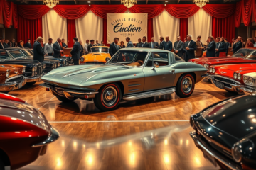 Coleção de carros clássicos de Carl Moyer, incluindo um Corvette de 1963, que será leiloada.