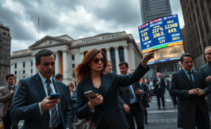 An illustration depicting the decline of the dollar against the euro and its effects on the economy.