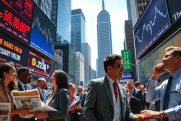 U.S. stock market trends with focus on Dow Jones reaching 50000 points, rising Treasury yields, and global market developments.