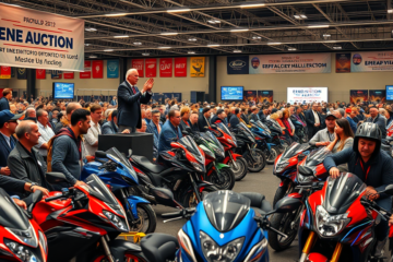 Imagem ilustrativa de leilão de motos com destaque para oportunidades de investimento.