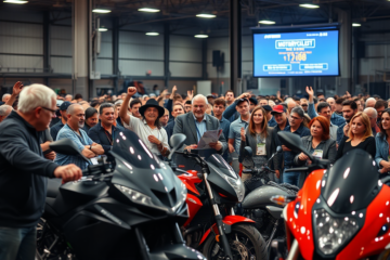 Imagem ilustrativa de motos em leilão, representando oportunidades de lucro.