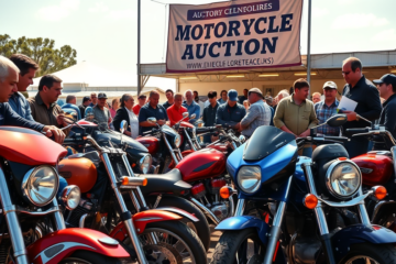 Imagem de motos em leilão disponíveis para compra.