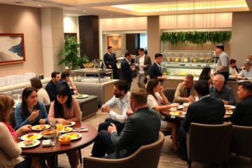 A hotel breakfast setup showing limited options indicating changes due to economic challenges.