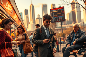 An illustration representing the economic contrast between growth and public perception during the Boomcession.