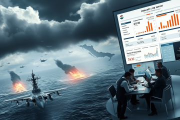 A graphic representation of the escalating military conflict between the US, Israel, and Iran, highlighting economic implications and tech industry developments.