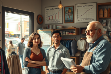 A small business storefront reflecting challenges from government tariffs, showcasing financial struggles and reduced confidence among owners.