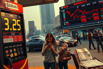 Visual representation of rising gasoline prices and mortgage rates amid economic turmoil.