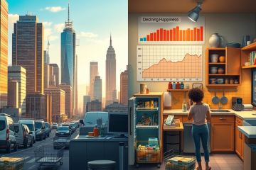 A visual representation of the economic disparity in the U.S., illustrating the contrast between positive economic indicators and the financial struggles of households.