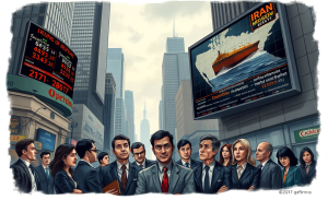 Illustration depicting the impact of geopolitical tensions on the global economy, with an emphasis on stagflation and energy supply disruption.