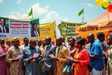 Romuald Wadagni campaigns for the upcoming presidential election amidst discussions of economic growth and political repression.