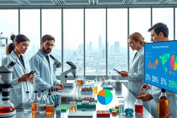 An illustration representing the decline of Europe's share in global research and development and the need for increased investment in pharmaceuticals.