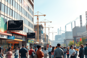 Graph showing the growth of China's economy by 5% in the first quarter with various economic indicators.