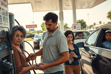 A graphic depicting the impact of rising gas prices on American households, focusing on lower-income families and financial pressures.