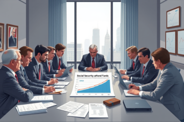 An illustration representing the potential depletion of the Social Security trust fund and its impact on future benefits.