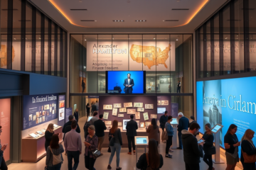 The American Finance Museum's new headquarters featuring exhibitions on financial history, including an AI interaction with Alexander Hamilton.