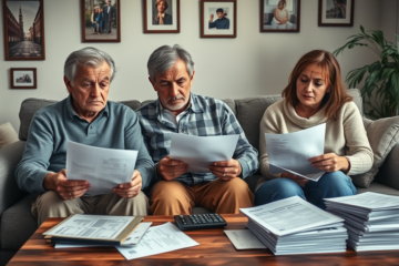 An image depicting the financial struggles of baby boomers and their impact on younger generations amid a financial crisis.