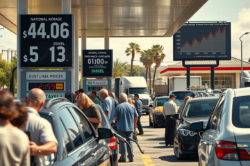 Graph showing rising gasoline and diesel prices amid geopolitical tensions.
