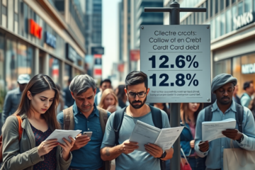 An infographic depicting statistics about rising credit card debt, showing the total amount and percentage of seriously delinquent balances.
