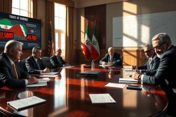 Illustration depicting the US financial offensive against Iran amidst economic pressures and international tensions.