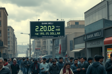 An infographic illustrating the impact of Economic Sanctions on Iran, highlighting currency devaluation, inflation rates, and geopolitical tensions.