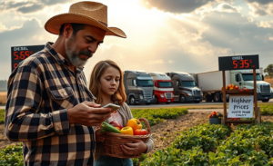 Image depicting rising diesel prices and their impact on transportation and agriculture.